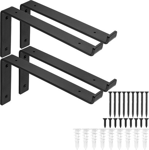 Heavy-Duty Shelf Brackets - Premium Construction Grade 1/4" (6mm) Thick Steel - Matte Black Iron Finish for Modern Farmhouse Rustic Open Shelving w/ Hardware, 4-Pack (L Bracket w/Lip, 11.25"x6") in Saudi Arabia