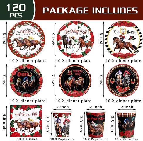 Race Party Tableware Set Horse Race 120pcs Disposable Paper Plates and Napkins for Race Party Decorations Cups for The Race Day Decor, Serve 30 in Saudi Arabia