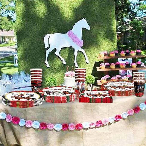 Race Party Tableware Set Horse Race 120pcs Disposable Paper Plates and Napkins for Race Party Decorations Cups for The Race Day Decor, Serve 30 in Saudi Arabia