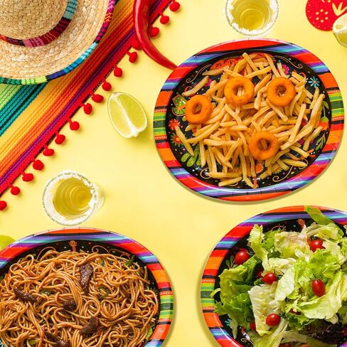 Dereinwo 50Pcs Fiesta Oval Paper Plates -12" x 10" Large Disposable Heavy Duty Party Plates for Cinco De Mayo Party Supplies in Kuwait