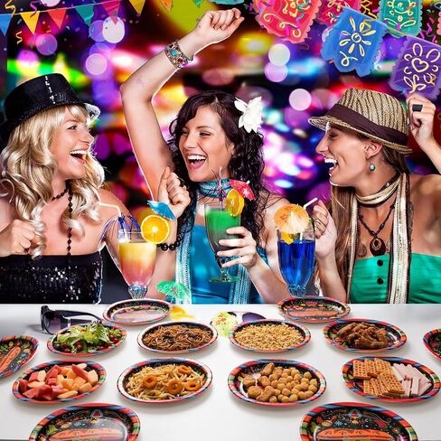 Dereinwo 50Pcs Fiesta Oval Paper Plates -12" x 10" Large Disposable Heavy Duty Party Plates for Cinco De Mayo Party Supplies in Kuwait