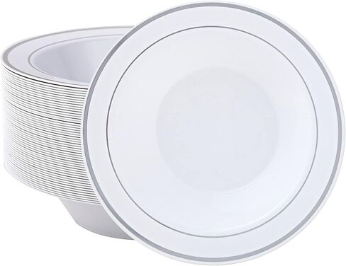 JOLLY PARTY 50PCS Plastic Bowls with Gold Rim-12oz disposable Soup Bowls, Christmas Thanksgiving Premium Dessert Salad Bowl for Wedding/Party in Saudi Arabia