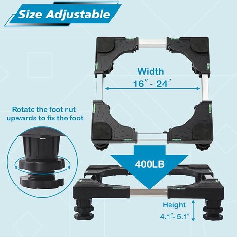 I'SMARTMOON Mini-Fridge-Stand 4 Strong Feet，Adjustable Dolly Washing Machine Stand Base，plant stand，for Furniture Portable Refrigerator Dryer Stand (Black 4-feet Bold) in Saudi Arabia