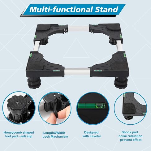 I'SMARTMOON Mini-Fridge-Stand 4 Strong Feet，Adjustable Dolly Washing Machine Stand Base，plant stand，for Furniture Portable Refrigerator Dryer Stand (Black 4-feet Bold) in Saudi Arabia