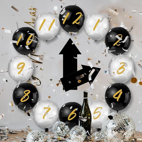 14 Pcs New Year Eve Party Decor Kit Wall Clock Countdown Balloons Set with Confetti Inside, Multicolor Numbers a Full Countdown Celebration Picture Ready Wall for Year End Decor Celebration in Saudi Arabia