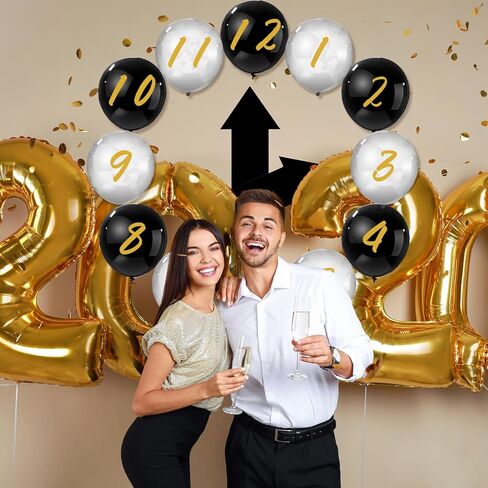 14 Pcs New Year Eve Party Decor Kit Wall Clock Countdown Balloons Set with Confetti Inside, Multicolor Numbers a Full Countdown Celebration Picture Ready Wall for Year End Decor Celebration in Saudi Arabia