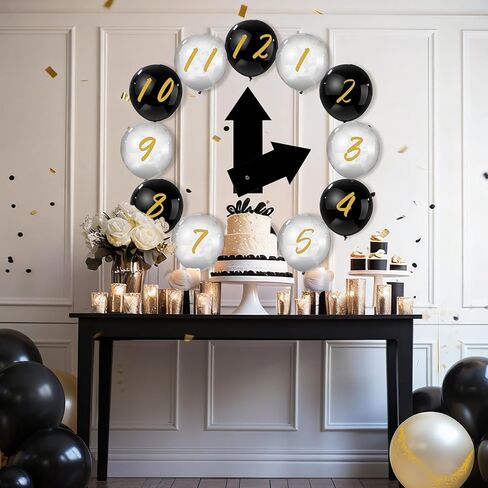 14 Pcs New Year Eve Party Decor Kit Wall Clock Countdown Balloons Set with Confetti Inside, Multicolor Numbers a Full Countdown Celebration Picture Ready Wall for Year End Decor Celebration in Saudi Arabia