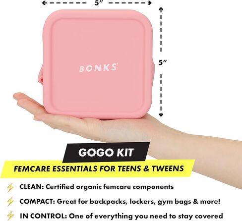 مجموعة BONKS GoGo - مجموعة الفترة الأولى - مجموعة أدوات بداية فترة توين - مجموعة الطوارئ للفتيات - مجموعة النظافة الأساسية - تتضمن الفوط والسدادات القطنية والملابس الداخلية والمزيد - صغير/متوسط ​​(12-14) in Saudi Arabia