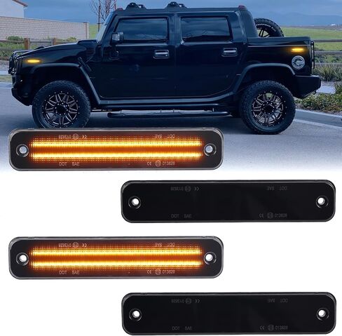 أضواء إشارة الانعطاف الكهرمان المتتابعة لـ Hummer H2 2003-2009 مصابيح LED ديناميكية للزاوية الأمامية للعلامات الجانبية مفاتيح بيضاء DRL Sidemarker مؤشر وقوف السيارات عدسة مدخنة قطعتين in Kuwait
