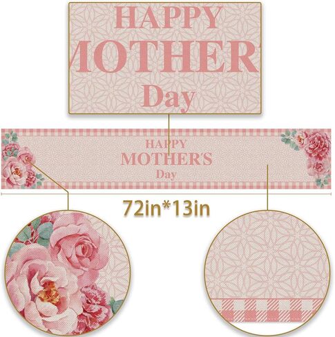 Happy Mother's Day Table Runner Buffalo Plaid Check I Love Mom Pink Floral Farmhouse Party Kitchen Dining Home Decoration in Saudi Arabia