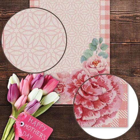 Happy Mother's Day Table Runner Buffalo Plaid Check I Love Mom Pink Floral Farmhouse Party Kitchen Dining Home Decoration in Saudi Arabia