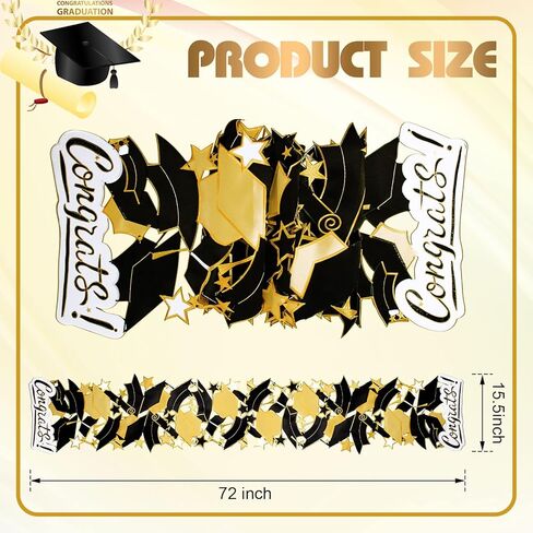 Moukeren Graduation Table Runner Delicate Graduation Table Decorations Graduation 2026 Decorations Black and Gold Graduation Grad Cap Decorations, 15.4 x 69.3 Inch in Saudi Arabia