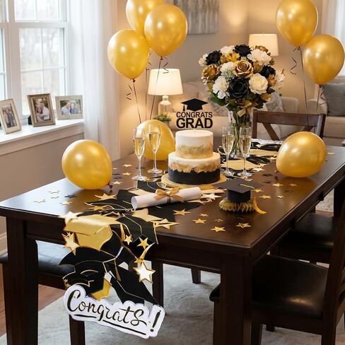 Moukeren Graduation Table Runner Delicate Graduation Table Decorations Graduation 2026 Decorations Black and Gold Graduation Grad Cap Decorations, 15.4 x 69.3 Inch in Saudi Arabia