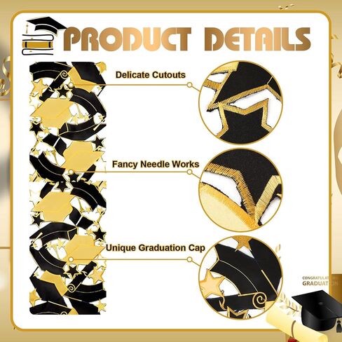 Moukeren Graduation Table Runner Delicate Graduation Table Decorations Graduation 2026 Decorations Black and Gold Graduation Grad Cap Decorations, 15.4 x 69.3 Inch in Saudi Arabia