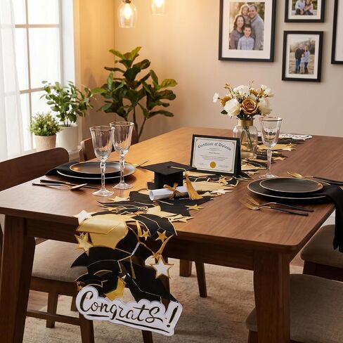 Moukeren Graduation Table Runner Delicate Graduation Table Decorations Graduation 2026 Decorations Black and Gold Graduation Grad Cap Decorations, 15.4 x 69.3 Inch in Saudi Arabia