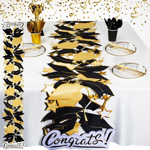 Moukeren Graduation Table Runner Delicate Graduation Table Decorations Graduation 2026 Decorations Black and Gold Graduation Grad Cap Decorations, 15.4 x 69.3 Inch in Saudi Arabia