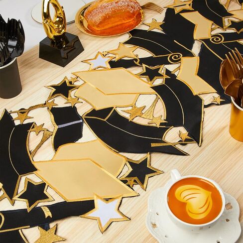 Moukeren Graduation Table Runner Delicate Graduation Table Decorations Graduation 2026 Decorations Black and Gold Graduation Grad Cap Decorations, 15.4 x 69.3 Inch in Saudi Arabia