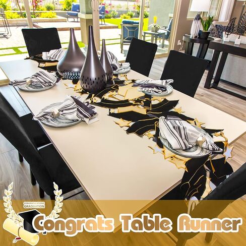 Moukeren Graduation Table Runner Delicate Graduation Table Decorations Graduation 2026 Decorations Black and Gold Graduation Grad Cap Decorations, 15.4 x 69.3 Inch in Saudi Arabia
