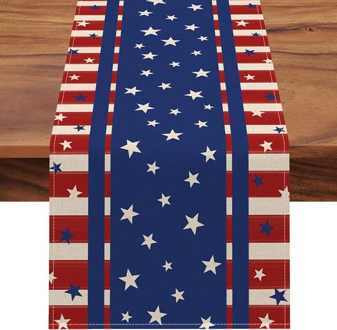 Seliem 4th of July America Stars Stripes Patriotic Table Runner, Red Blue American Independence Memorial Day Kitchen Dining Table Decor, Summer Labor Day USA Home Decoration Party Supply 13 x 72 Inch in Saudi Arabia