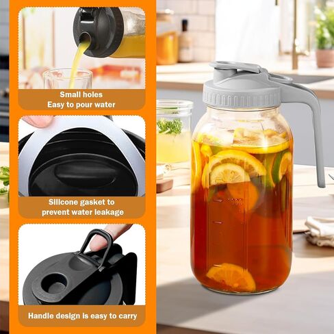 2 Pack Glass Pitchers with Lid, 64 oz Sun Tea Pitcher, Half Gallon Mason Jar Pitcher with Wide Mouth Airtight Lid for Ice Tea, Cold Brew Coffee, Fridge Water, Milk, Juices, Leak Proof Water Jug in Saudi Arabia