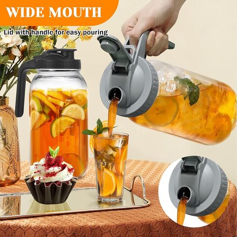 2 Pack Glass Pitchers with Lid, 64 oz Sun Tea Pitcher, Half Gallon Mason Jar Pitcher with Wide Mouth Airtight Lid for Ice Tea, Cold Brew Coffee, Fridge Water, Milk, Juices, Leak Proof Water Jug in Saudi Arabia