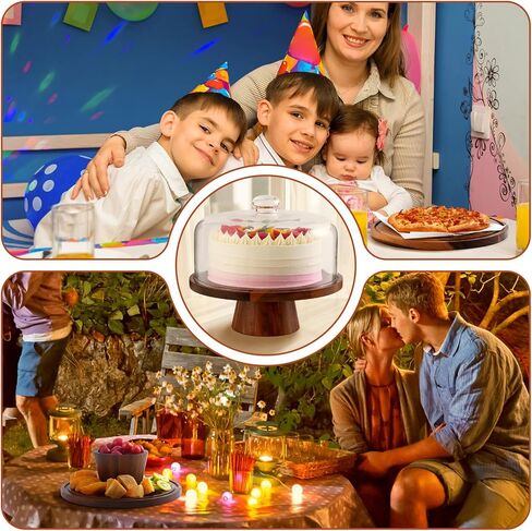 Acacia Wood Cake Stand with Glass Lid – 12" Magnetic Base, Detachable Serving Tray for Cake, Cheese, Charcuterie, Snacks & Desserts – Wooden Cake Holder for Parties & Kitchen Display in Saudi Arabia