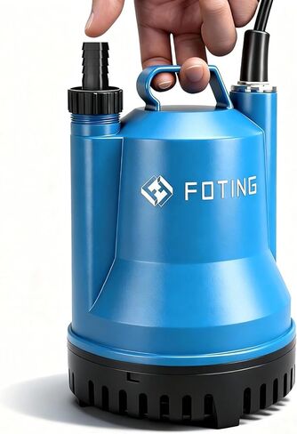 مضخة مستنقع FOTING، مضخة مياه غاطسة محمولة 1/4HP 1676GPH لإزالة المياه النظيفة والقذرة، مضخة كهربائية من البلاستيك الحراري مع سلك بطول 10 أقدام لتصريف حوض السباحة الساخن في الطابق السفلي للحديقة، أزرق in Kuwait