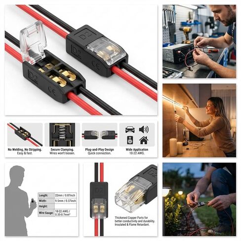 50pcs Double Wire Plug in Connector with Locking Buckle, Quick-Clip Fasteners Multi-Purpose Snap-On Blocks for Strip Lights DIY Crafting, Low-Voltage Decor & Model Kits 2 Pin in Saudi Arabia