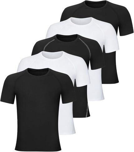 5 Pack Boys Compression Shirt Short Sleeve Youth Quick Dry Basketball Football Athletic Base Layer T-Shirt in Saudi Arabia