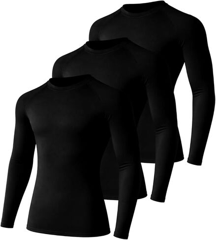 3 Pack Youth Boys' Quick Dry Compression Long Sleeve Shirts, Kids Crewneck Athletic Tight Base Layers in Saudi Arabia