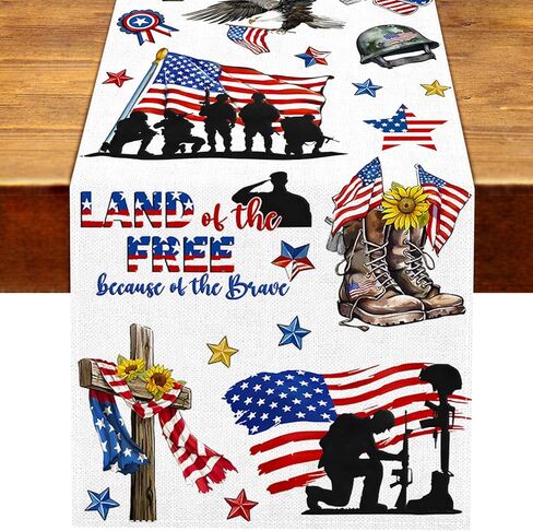 Veterans Day Table Runner Memorial Day Decoration 4th of July American Flag Patriotic Dining Room Home Kitchen Island Decor 13 x 72Inches in Saudi Arabia