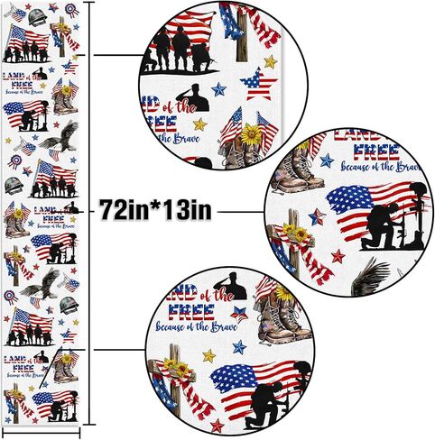 Veterans Day Table Runner Memorial Day Decoration 4th of July American Flag Patriotic Dining Room Home Kitchen Island Decor 13 x 72Inches in Saudi Arabia