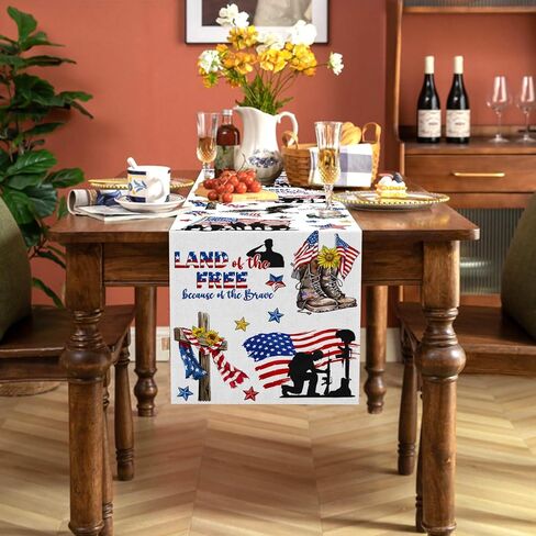 Veterans Day Table Runner Memorial Day Decoration 4th of July American Flag Patriotic Dining Room Home Kitchen Island Decor 13 x 72Inches in Saudi Arabia