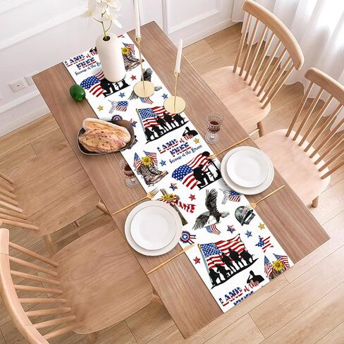 Veterans Day Table Runner Memorial Day Decoration 4th of July American Flag Patriotic Dining Room Home Kitchen Island Decor 13 x 72Inches in Saudi Arabia