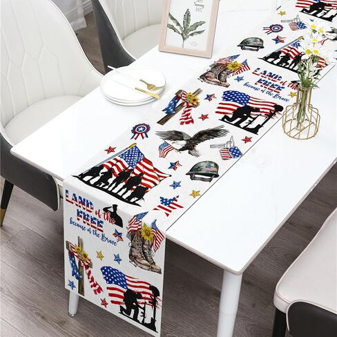 Veterans Day Table Runner Memorial Day Decoration 4th of July American Flag Patriotic Dining Room Home Kitchen Island Decor 13 x 72Inches in Saudi Arabia