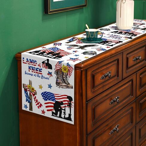 Veterans Day Table Runner Memorial Day Decoration 4th of July American Flag Patriotic Dining Room Home Kitchen Island Decor 13 x 72Inches in Saudi Arabia