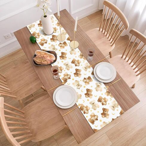 We Can Bearly Wait Baby Shower Decorations Bear Table Runner Brown Neutral Boho Gender Reveal Birthday Party Dining Home Kitchen Table Decor in Saudi Arabia