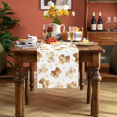 We Can Bearly Wait Baby Shower Decorations Bear Table Runner Brown Neutral Boho Gender Reveal Birthday Party Dining Home Kitchen Table Decor in Saudi Arabia