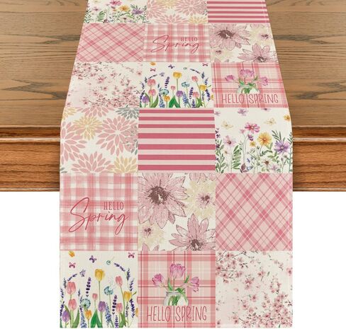 Artoid Mode Tulip Dahlia Floral 210 GSM Hello Spring Table Runner, Seasonal Summer Kitchen Dining Table Decoration for Home Party Decor 13x72 Inch in Saudi Arabia