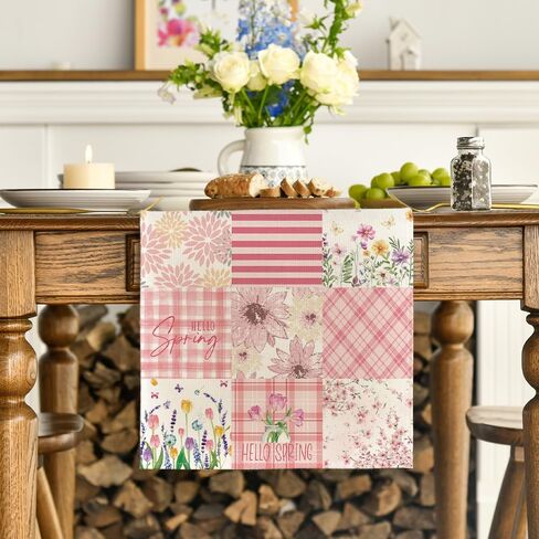 Artoid Mode Tulip Dahlia Floral 210 GSM Hello Spring Table Runner, Seasonal Summer Kitchen Dining Table Decoration for Home Party Decor 13x72 Inch in Saudi Arabia