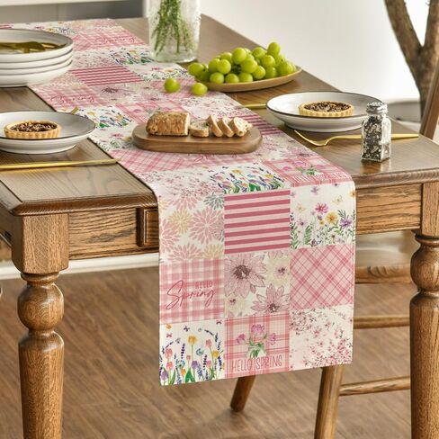 Artoid Mode Tulip Dahlia Floral 210 GSM Hello Spring Table Runner, Seasonal Summer Kitchen Dining Table Decoration for Home Party Decor 13x72 Inch in Saudi Arabia