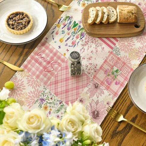 Artoid Mode Tulip Dahlia Floral 210 GSM Hello Spring Table Runner, Seasonal Summer Kitchen Dining Table Decoration for Home Party Decor 13x72 Inch in Saudi Arabia