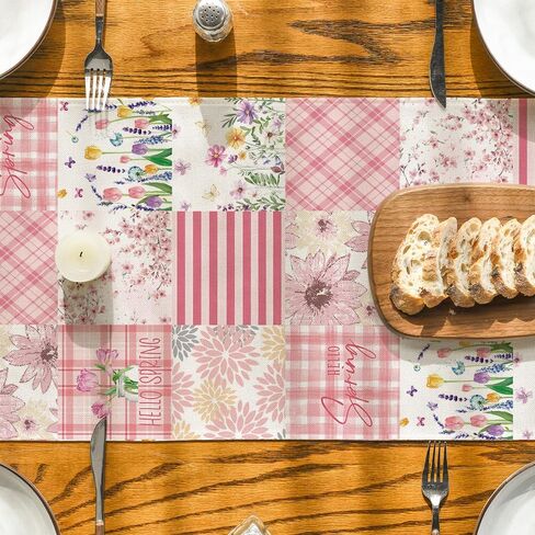 Artoid Mode Tulip Dahlia Floral 210 GSM Hello Spring Table Runner, Seasonal Summer Kitchen Dining Table Decoration for Home Party Decor 13x72 Inch in Saudi Arabia