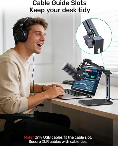 Heavy-Duty Desk Mic Stand, Max Load 2.68 lb Compatible with Rode Podmic, Blue Yeti, Shure and More Mics, Perfect for Small Space Home Office Streaming Setup, Black in Saudi Arabia