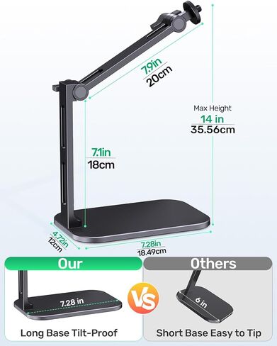 Heavy-Duty Desk Mic Stand, Max Load 2.68 lb Compatible with Rode Podmic, Blue Yeti, Shure and More Mics, Perfect for Small Space Home Office Streaming Setup, Black in Saudi Arabia