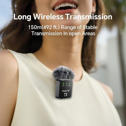 ميكروفون Lavalier لاسلكي لأجهزة iPhone/Android/الكاميرا/الكمبيوتر الشخصي/الكمبيوتر المحمول، نطاق 150 مترًا (492 قدمًا)، بطارية 32 ساعة، إلغاء الضوضاء لتسجيل الفيديو، البث، العرض التقديمي (2 TX + 1 RX + حقيبة شحن) in Saudi Arabia