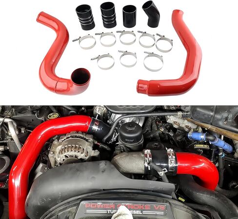 6.0L Diesel Turbo Intercooler Pipes + Intake Elbow Red Compatible with 2003-2007 Ford F250, F350 F450 F550 Super Duty 6.0L 363CI OHV V8 Diesel Turbo High Flow Aluminum Pipe in Saudi Arabia