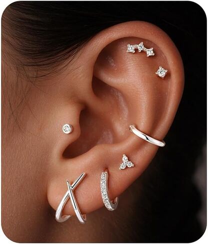 Turandoss 7 Pairs Gold Earrings for Women - Hypoallergenic 14K Gold Plated Stud & Hoop Cartilage Earring Sets Lightweight Helix Lobe Tragus Conch Earrings for Women in Saudi Arabia