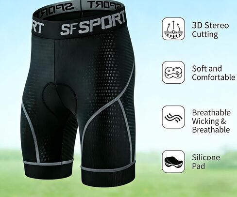 Men's 5D Mesh Cycling Shorts, High Waist Elastic Breathable Shorts with Letter Design for Summer Outdoor & Mountain Biking in Saudi Arabia