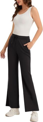 Women's Casual Drawstring Air-Layer Sweatpants Bootcut Trousers in Saudi Arabia